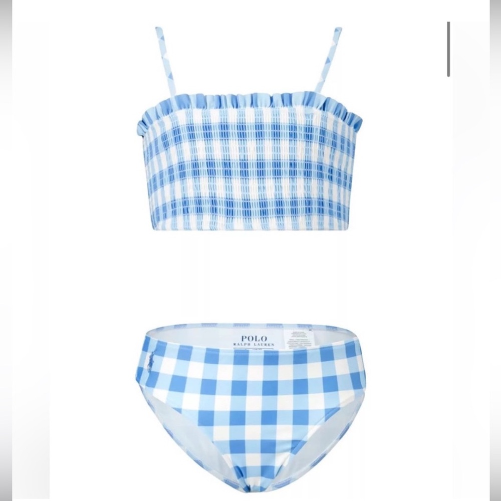NWT Polo Ralph Lauren Girls Gingham 2 Piece Bathing Suit